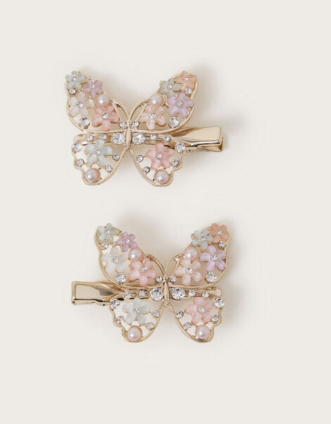 2-Pack Diamante Flower Butterfly Hair Clips, , large