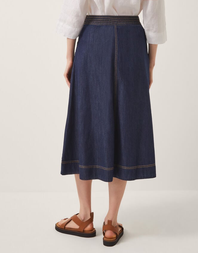 Harper Seamed Denim Midi Skirt, Blue (INDIGO), large