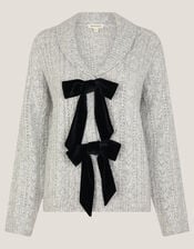 Bria Bow Cable Knit Cardigan, Grey (GREY), large