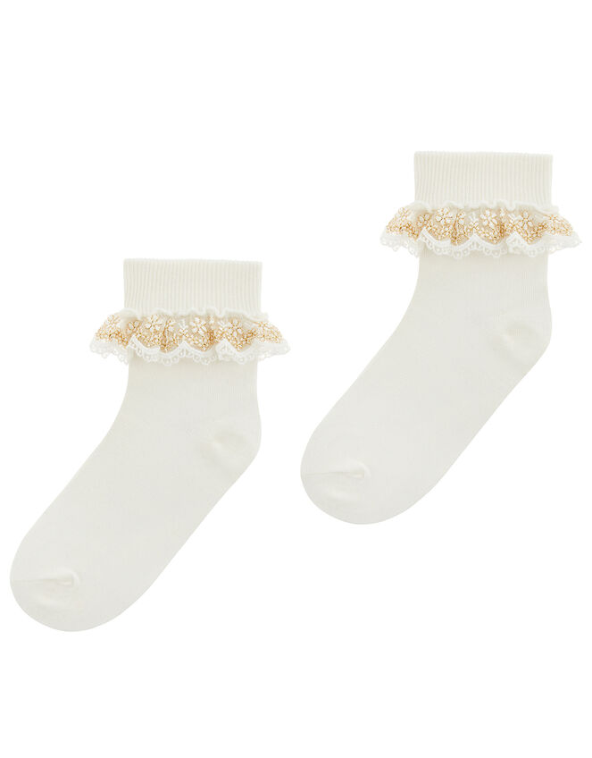 Chloe Metallic Lace Ankle Socks, Ivory (IVORY), large