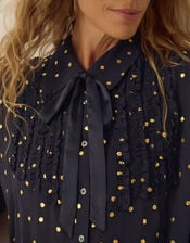 Stevie Foil Polka Dot Blouse, Blue (MIDNIGHT), large