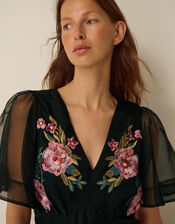 Felicity Floral Embroidered Midi Dress, Black (BLACK), large
