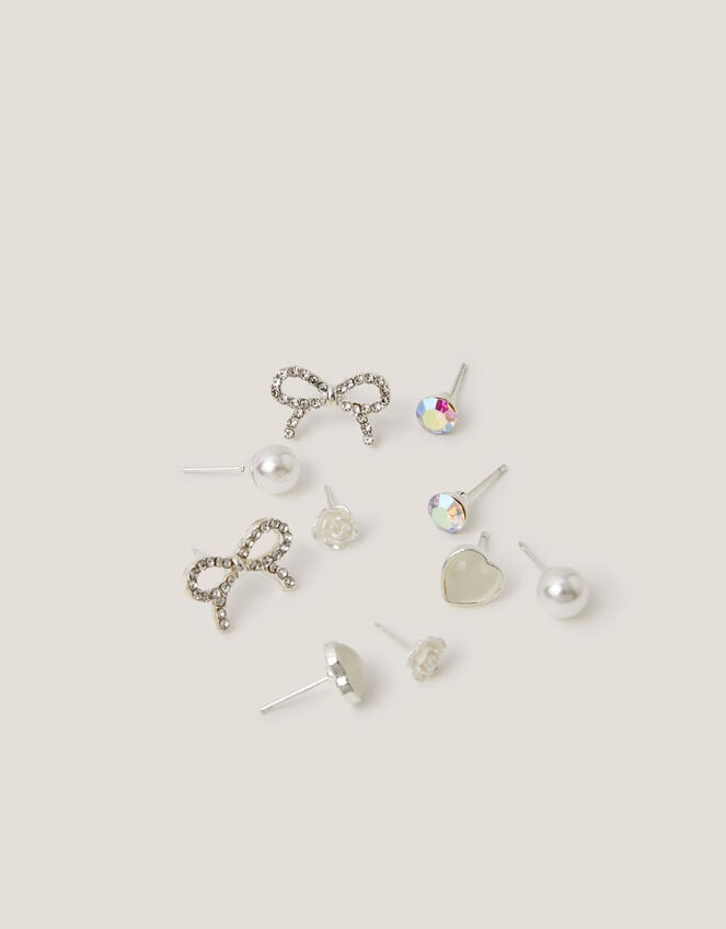 5-Pack Bow & Pearl Stud Earrings, , large