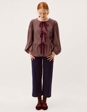 Agatha Flannel Print Tie Front Top, Red (CHERRY), large