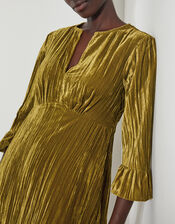 Mabel V-Front Crushed Velvet Midi Dress, Green (OLIVE), large