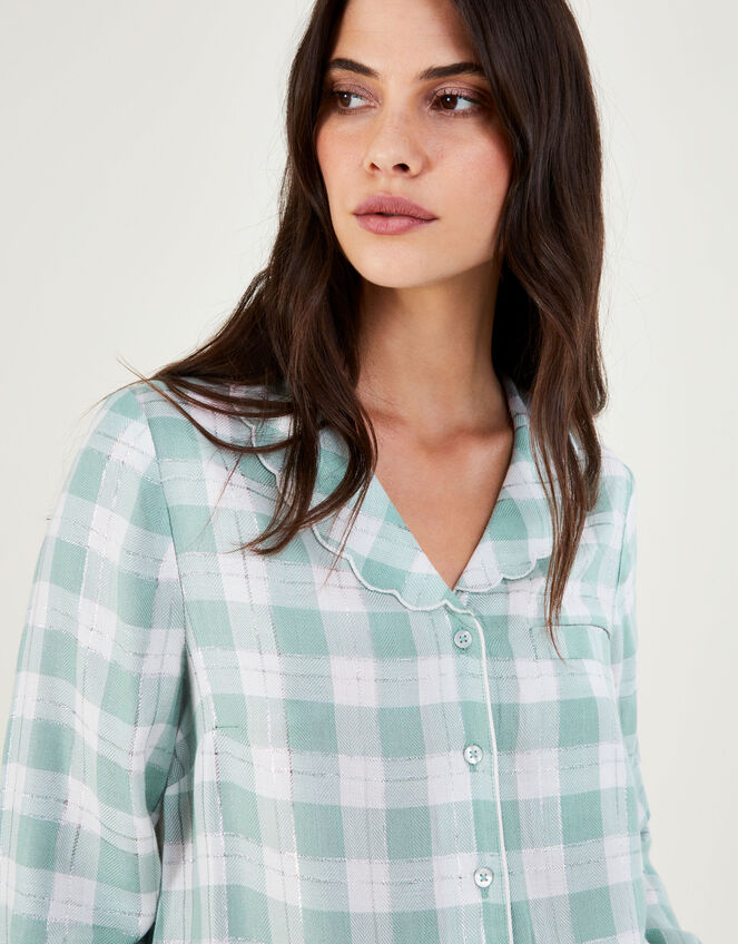 Check Collared Pyjama Shirt in LENZING™ ECOVERO™ , Green (GREEN), large