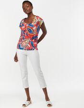 Nelly Linen Print T-Shirt , Red (RED), large