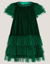 Alexandra Velvet Ruffle Party Dress, Green (GREEN), large