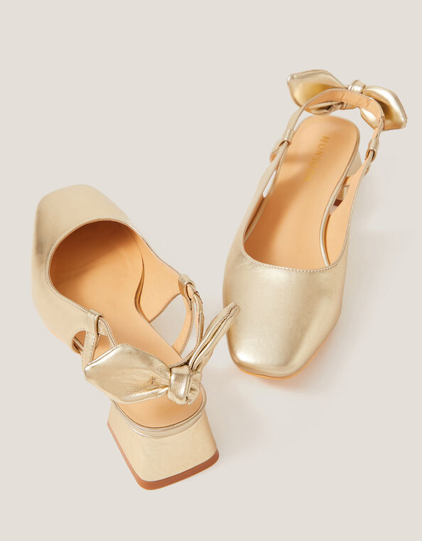 Lola Bow Slingback Heels, Gold (GOLD), large