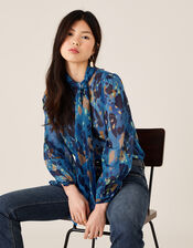 Anita Animal Print Pussybow Blouse, Blue (BLUE), large