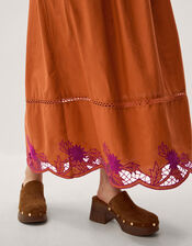 Fiona Sleeveless Floral Embroidered Maxi Dress, Orange (RUST), large