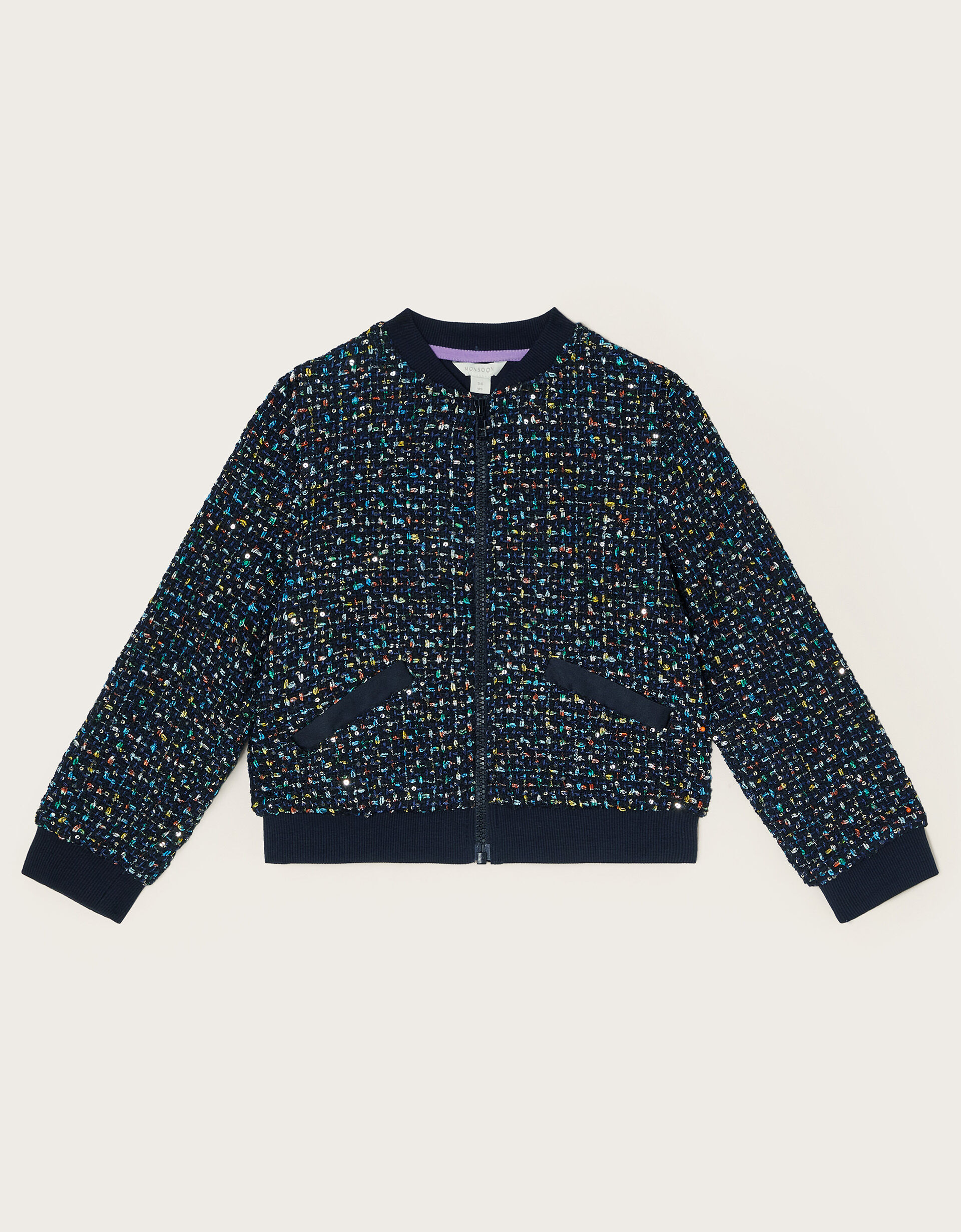 Sparkle Tweed Bomber Jacket Blue Girls Coats Jackets Monsoon Global