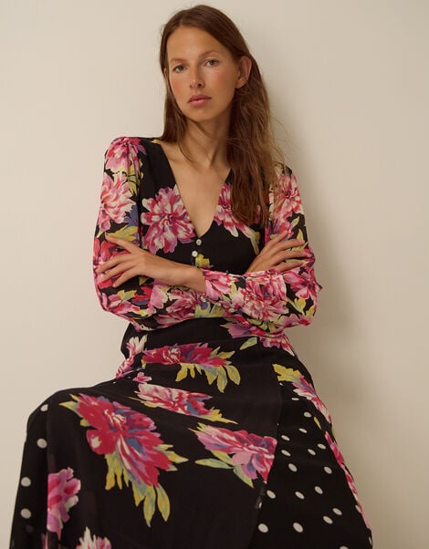 Kiri Floral Print Maxi Dress, Black (BLACK), large