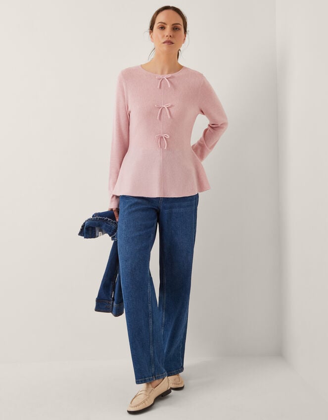 Paula Peplum Bow Jumper, Pink (BLUSH), large