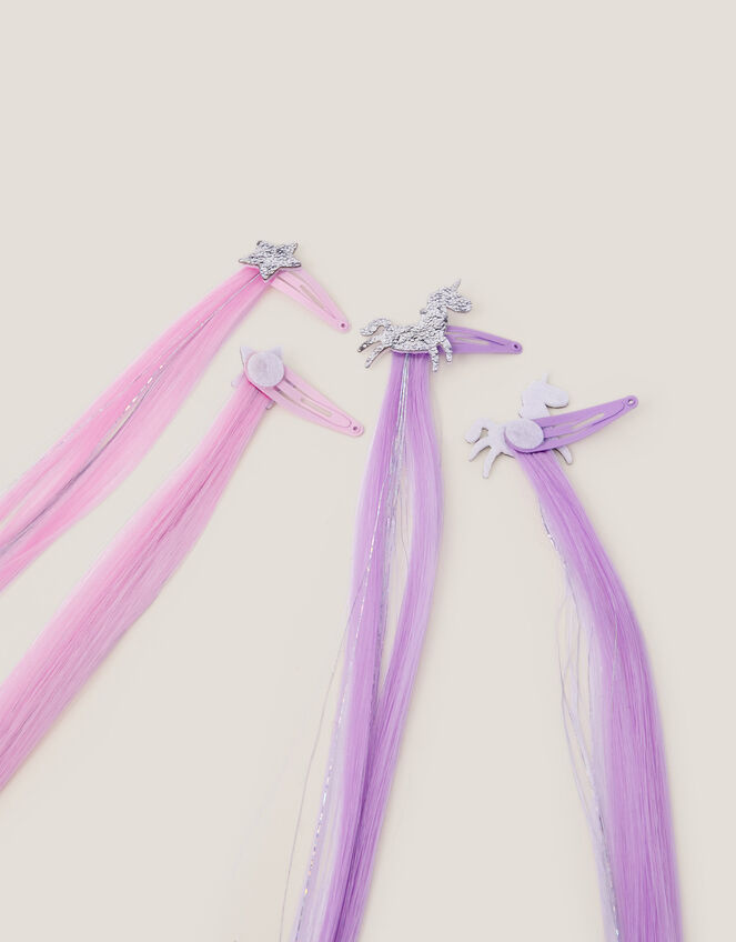 4-Pack Unicorn Faux Hair Clips, , large
