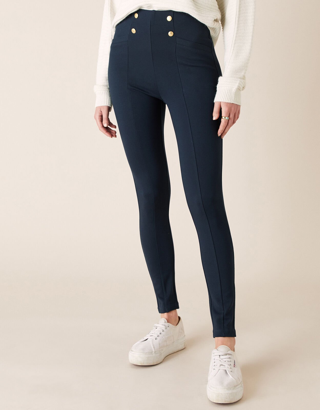 Military Button Treggings Blue