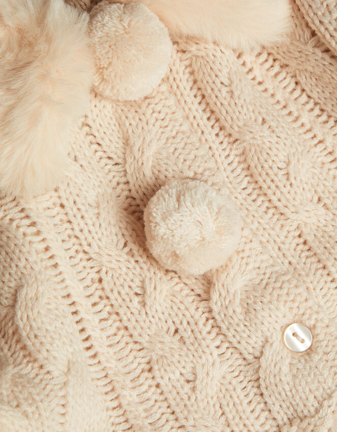 Baby Cable Knit Cardigan with Faux Fur Collar, Camel (OATMEAL), large