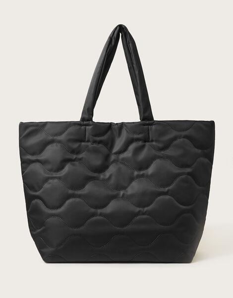Quilted Nylon Tote Bag Black, Black (BLACK), large
