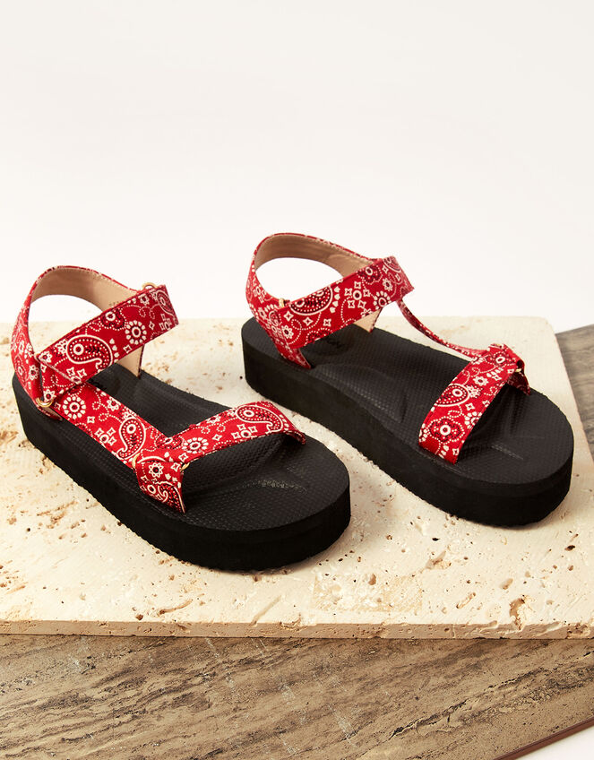Fabric Print Sandals, Red (RED), large