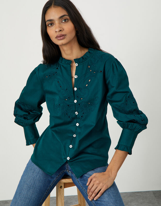 Ciara Cutwork Blouse, Teal (TEAL), large