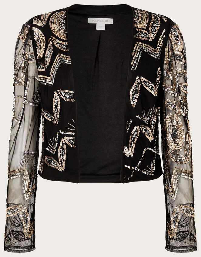 Finnley Sheer Sleeve Embellished Jacket, Black (BLACK), large