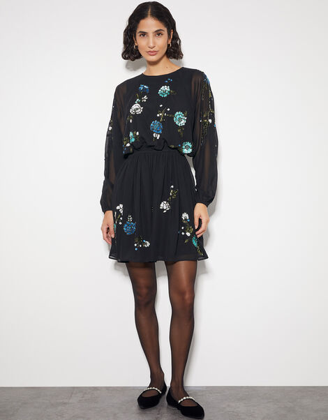 Penelope Embellished Tunic Mini Dress, Black (BLACK), large