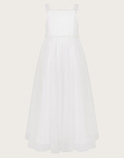 Fleur Pearly Tulle Communion Dress, White (WHITE), large