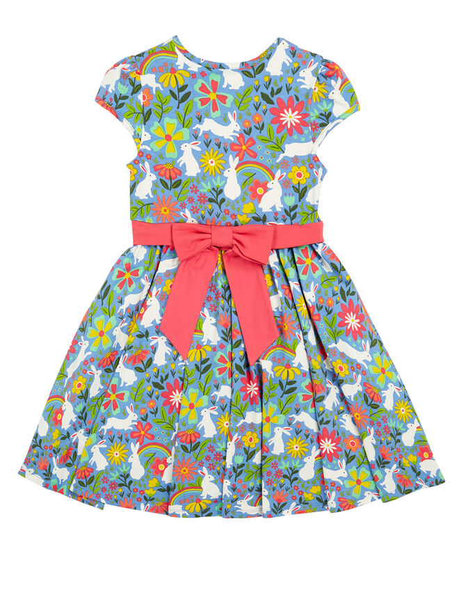 Frugi Issey Bunny Print Party Dress, Blue (BLUE), large