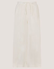 Maisie Linen Blend Crop Wide Leg Trousers, White (WHITE), large
