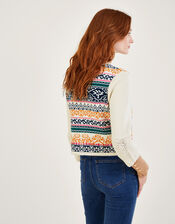 Hand Crochet Jacquard Cardigan in Sustainable Cotton, Ivory (IVORY), large