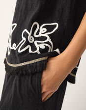 Sara Sleeveless Embroidered Top, Black (BLACK), large