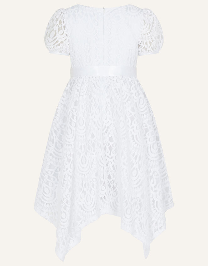 Adele Lace Puff Sleeve Communion Dress, White (WHITE), large