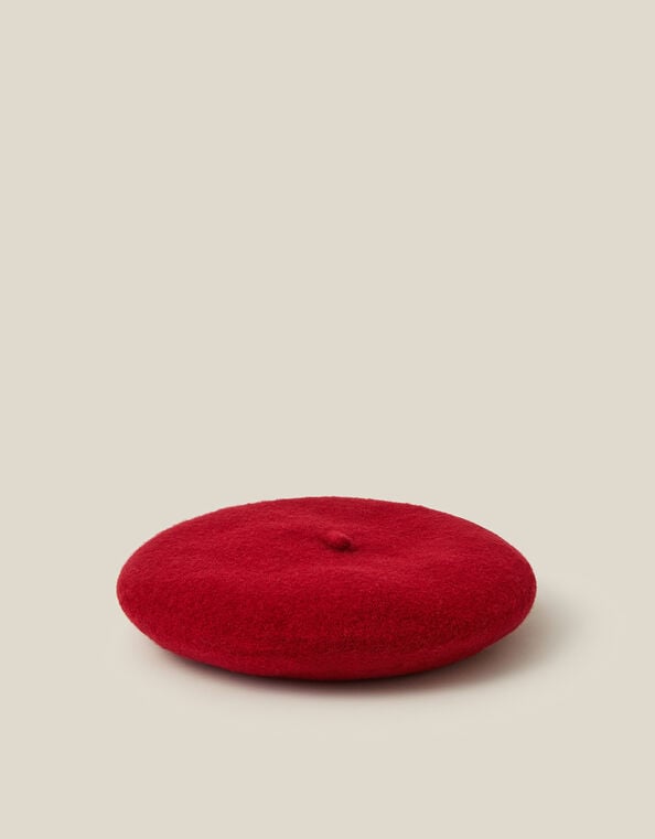 Velvet Bow Wool Beret, Red (RED), large