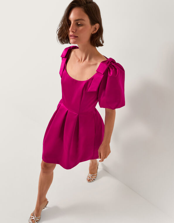 Sarai Puff Sleeve Satin Mini Dress, Pink (PINK), large