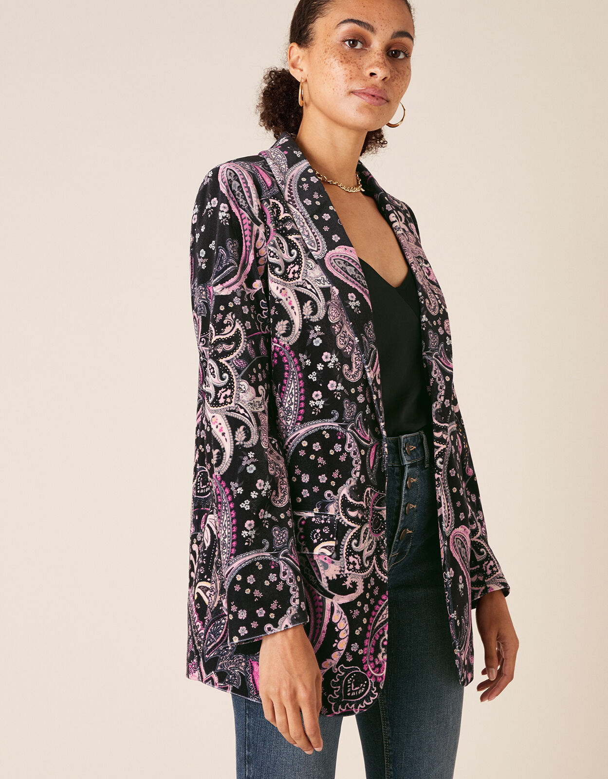 Paisley Print Velvet Jacket Black