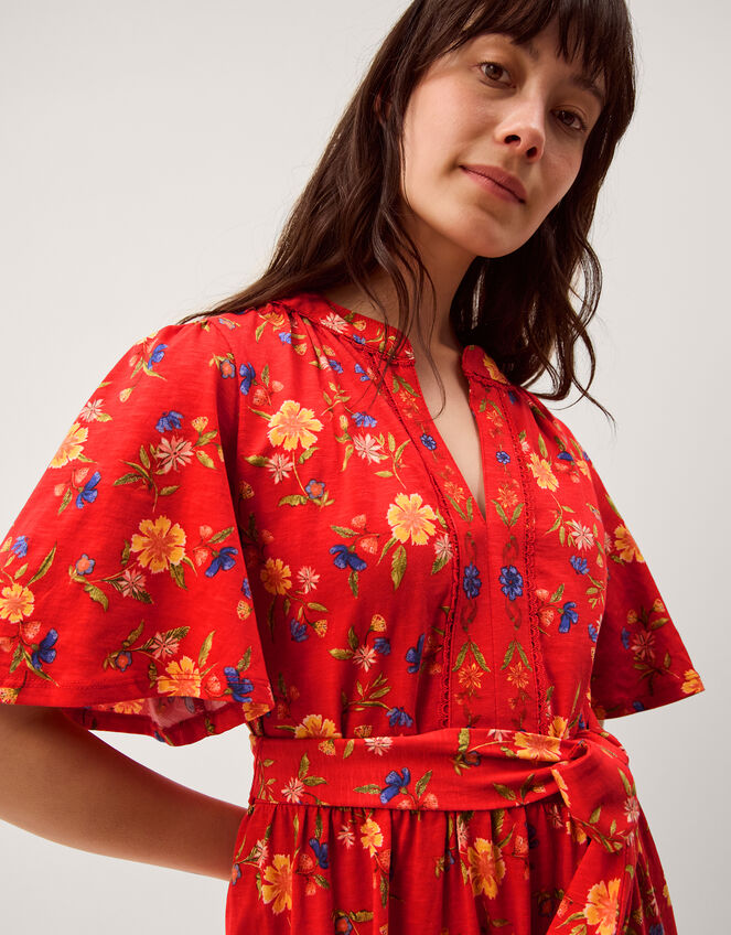 Libby Floral Jersey Midi Dress, Red (RED), large