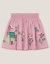 Fairytale Embroidered Cotton Skirt, Purple (LILAC), large