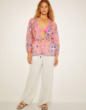 Mabel Shell Print Kaftan Top, Orange (PEACH), large