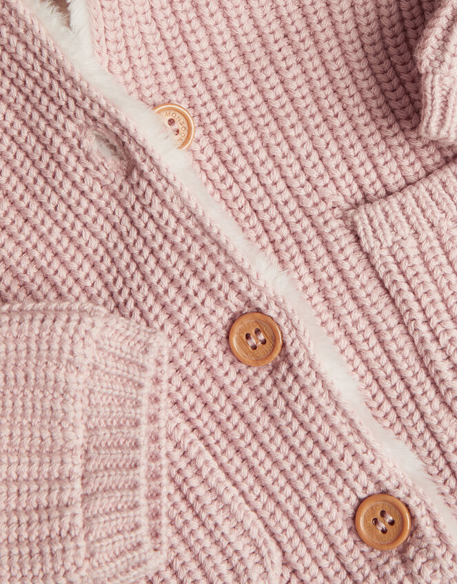 Newborn Borg Lined Coatigan, Pink (PALE PINK), large