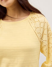 Fifi Broderie Sleeve Top, Yellow (YELLOW), large