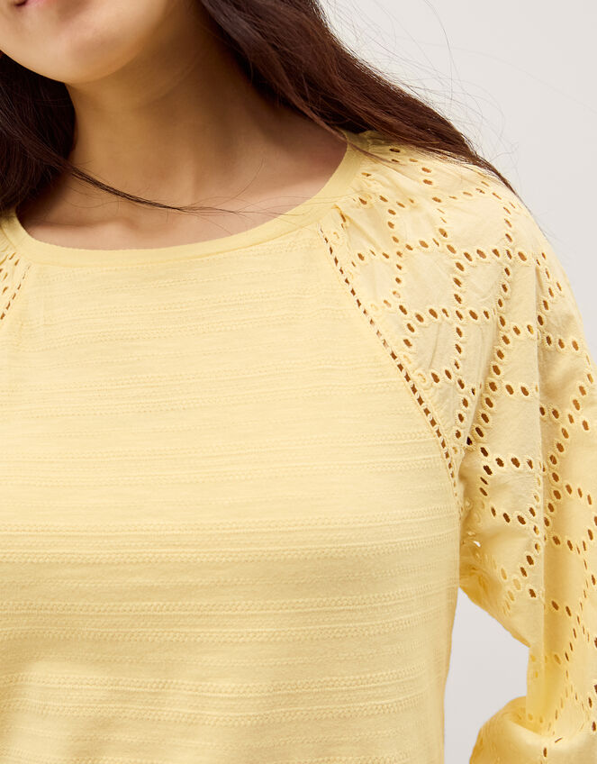 Fifi Broderie Sleeve Top, Yellow (YELLOW), large