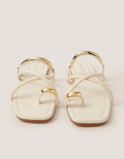 Metal Detail Toe Strap Sandals, Natural (NEUTRAL), large