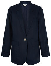 Smart Longline Blazer in Linen Blend, Blue (NAVY), large