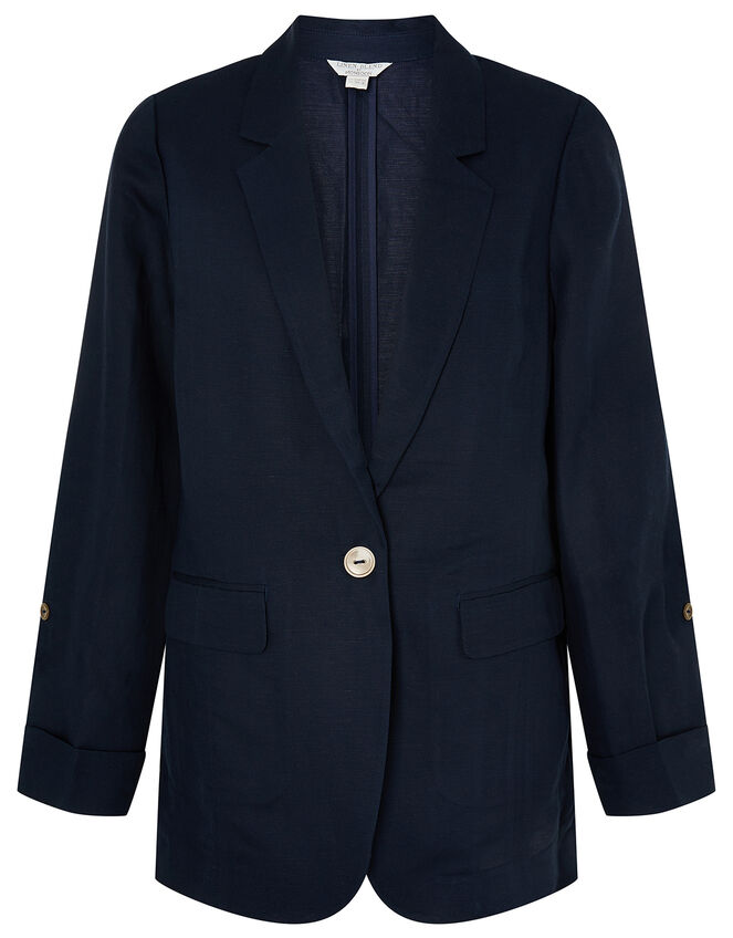 Smart Longline Blazer in Linen Blend, Blue (NAVY), large