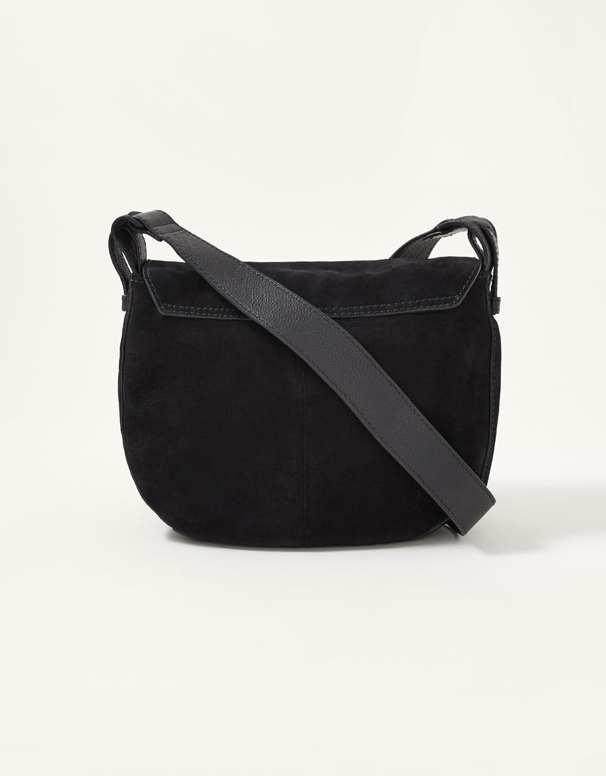 Black suede shop saddle bag