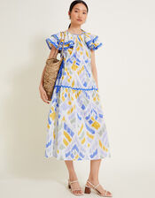 Myla Geometric Print Ruffle Dress, Blue (BLUE), large