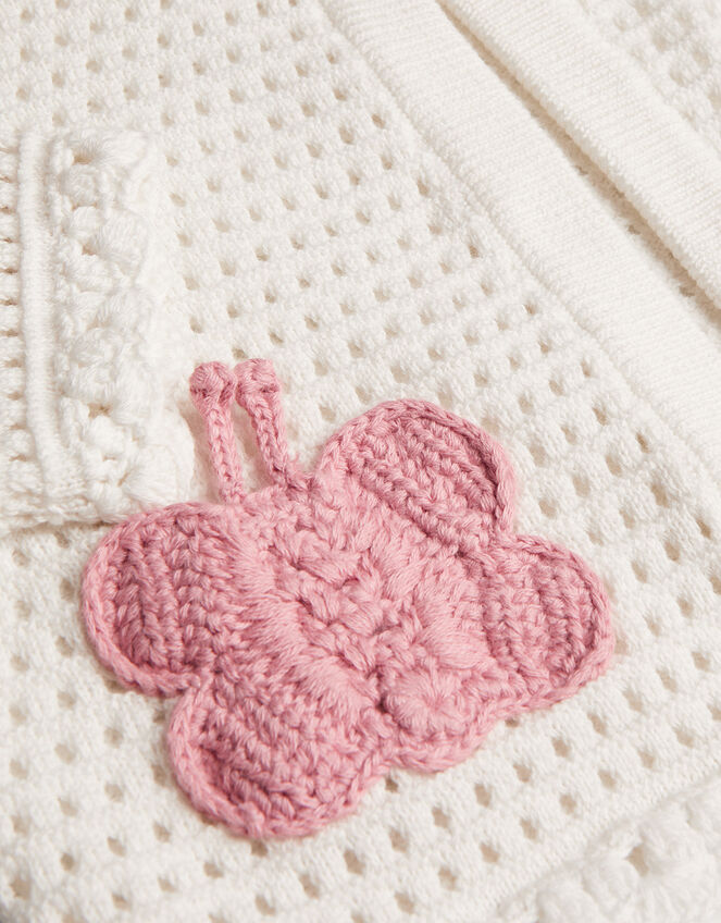 Baby Crochet Butterfly Cardigan, Ivory (IVORY), large