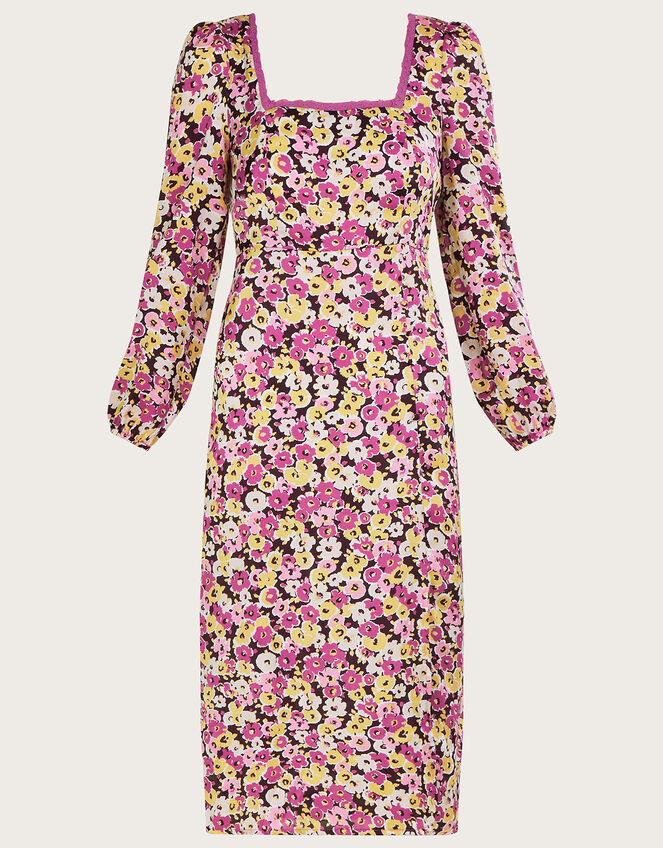 Daria Long Sleeve Midi Dress with Recycled Polyester, Pink (PINK), large