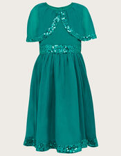 Callie Sequin Cape Sleeve Dress, Green (GREEN), large