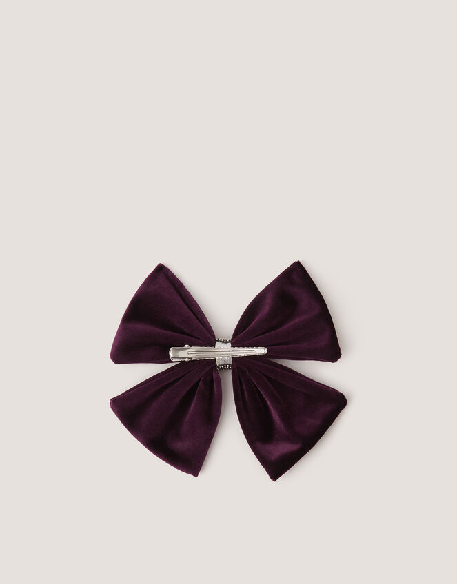 Velvet Bow Hair Clip, Purple (PURPLE), large